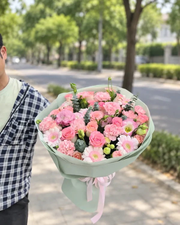 Hồng Nắng – Bó Hoa Hồng Phấn Phối Hoa Đồng Tiền – Tiệm Hoa Nắng