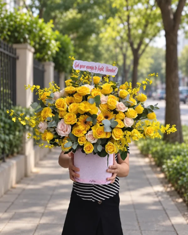 Nắng Mai – Hộp Hoa Hồng Vàng – Tiệm Hoa Nắng