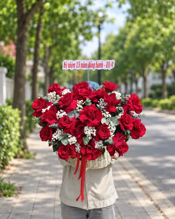 Tình Nồng – Giỏ Hoa Hồng Đỏ – Tiệm Hoa Nắng