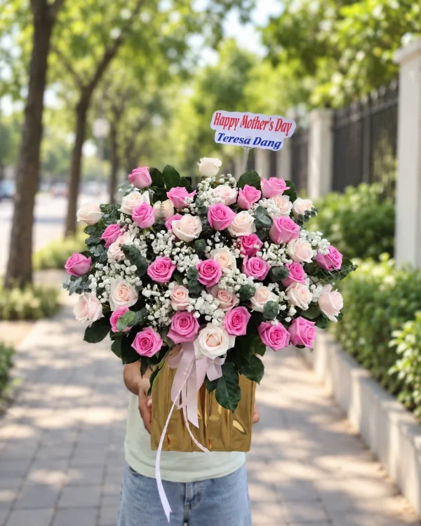 Yêu Kiều – Hộp Hoa Hồng Hồng Trắng – Tiệm Hoa Nắng